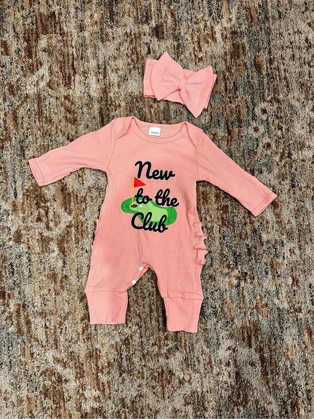 Golf Club Bow Patch Romper Baby NB Pink